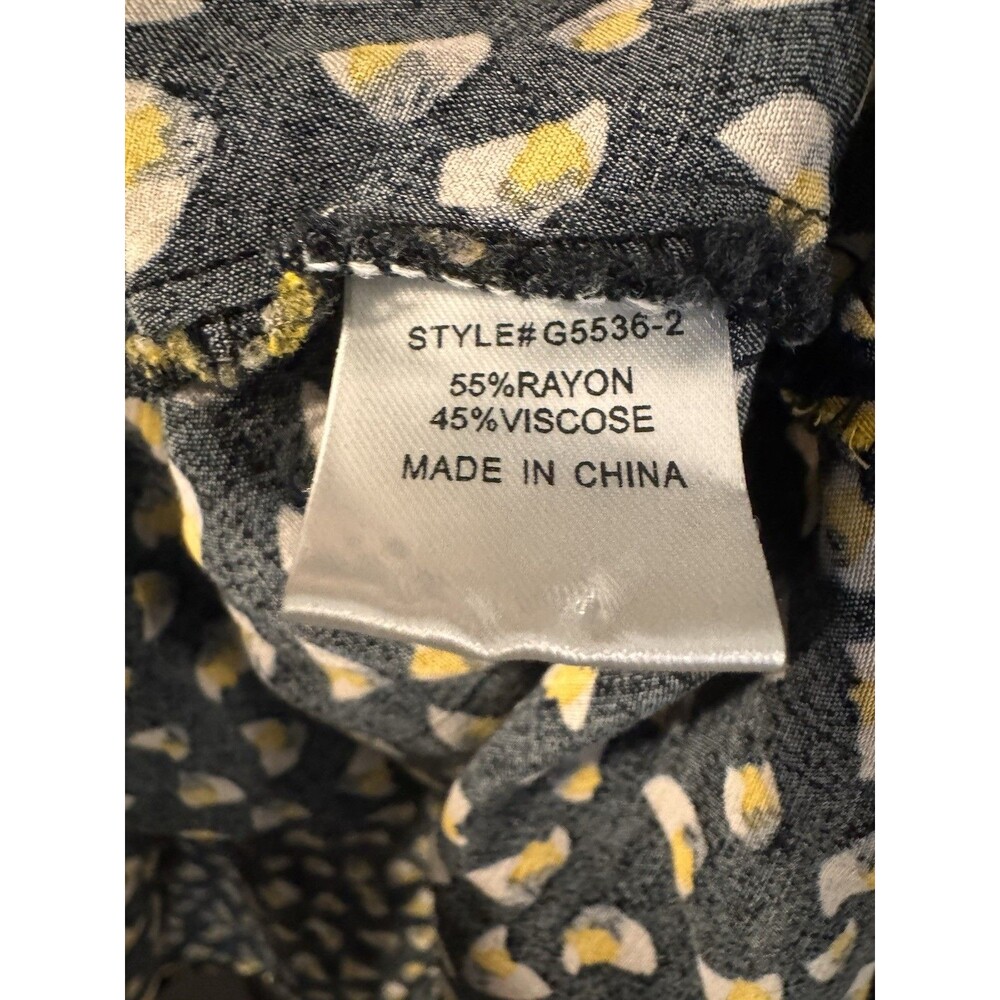 Jodifl Black Yellow Lemon Fruit Print Woven V-Neck 3/4 Sleeve Blouse M G5536-2 - Picture 6 of 6